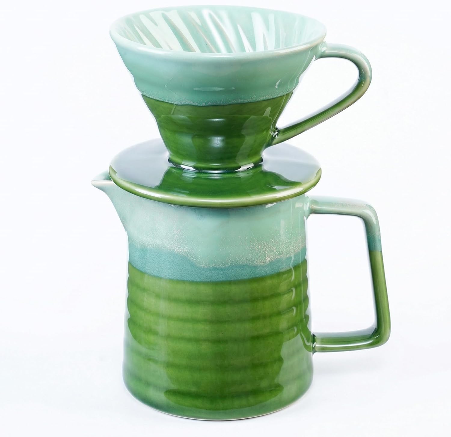 Topadorn Pour Over Coffee Maker Set, 13 Oz Ceramic Coffee Maker & Pour Over Coffee Dripper, Reusable Drip Coffee Maker for Café Restaurant Home Camping, Green