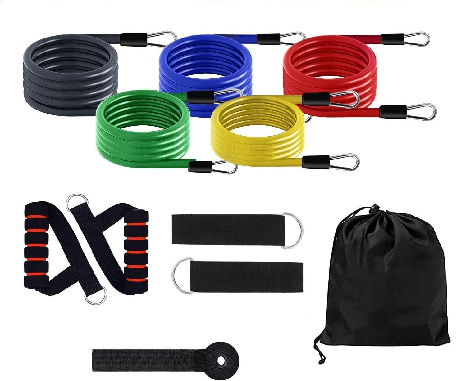 LAFILLETTE 11pcs Exercise Workout Bands with Carry Bag, Door Anchor, Handles, Ankle Straps for Body Stretching Physical Therapy and Resistance Training