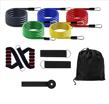 LAFILLETTE 11pcs Exercise Workout Bands with Carry Bag, Door Anchor, Handles, Ankle Straps for Body Stretching Physical Therapy and Resistance Training