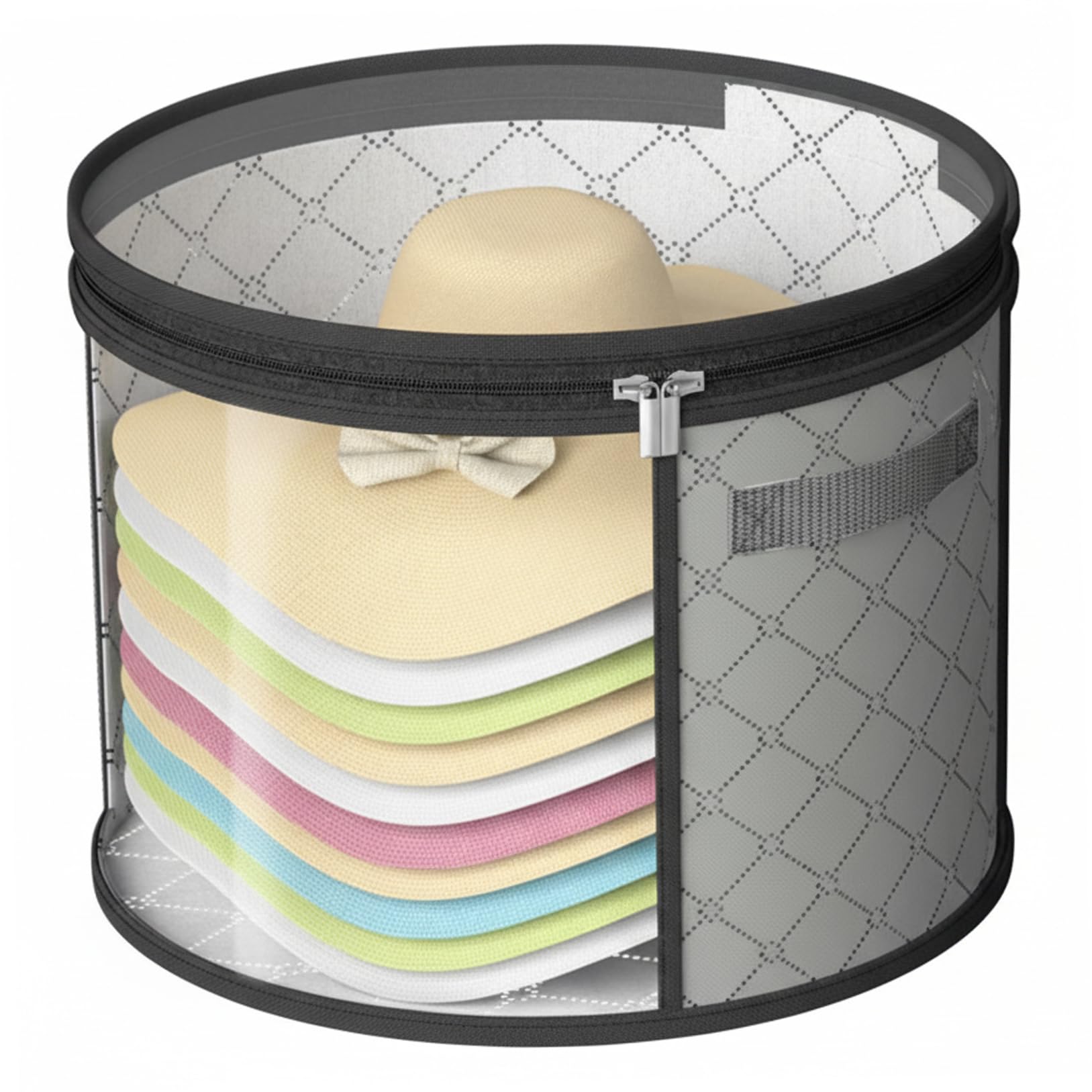Boîte à chapeau grise pliable et transparente pour rangement de placard et voyage