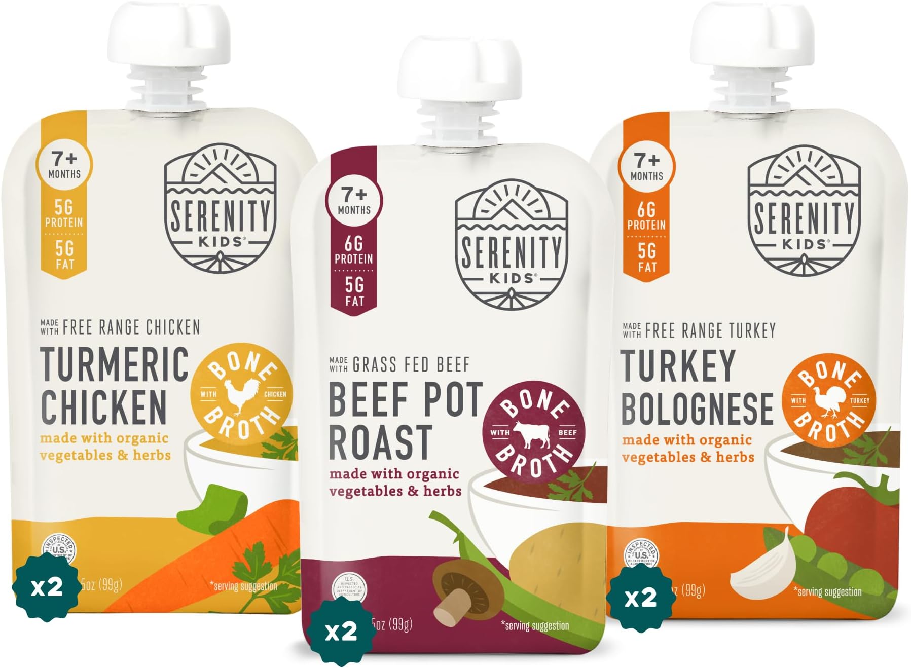 7+ Months Bone Broth Baby Food Pouches - Organic Veggies & Meat Blends for Toddler Food - High-Protein Savory Puree for Toddler Meals - No Added Sugar Baby Snacks - 3.5 Oz, 6 Pack