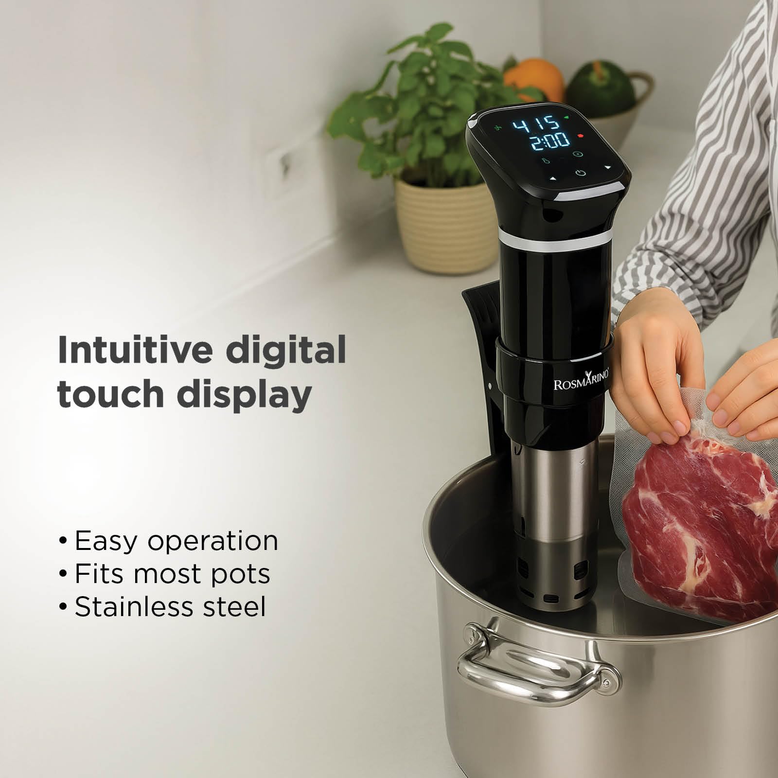 Rosmarino Sous Vide Sous Vide Stick – Präzisionsgaren, Sous Vide Garen, Küchengerät Sous Vide, Vakuumgaren, Sous Vide Gerät mit Temperaturregler