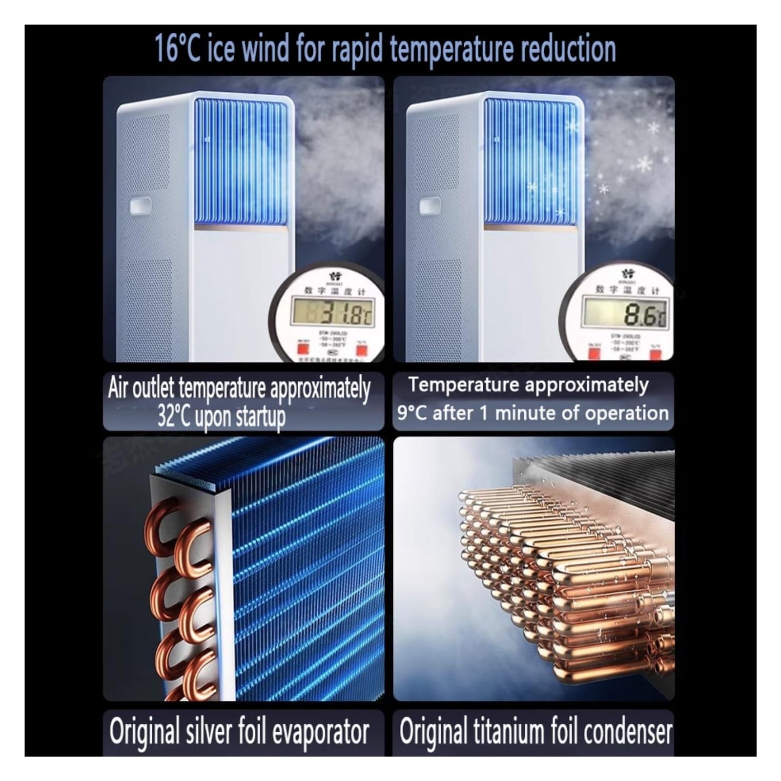 Condizionatore portatile, For ambienti di grandi dimensioni, climatizzazione intelligente con telecomando e kit finestra, raffreddamento rapido(2600W)