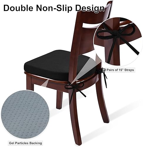 Miniatura 4 de Shinnwa Cojín negro para silla con lazos para sillas de comedor, cojines de asiento antideslizantes para sillas de cocina, almohadillas para sillas