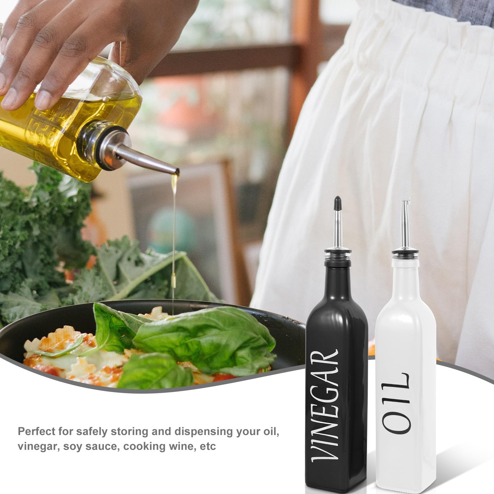 PACKOVE Praktische Ölflasche und Dekorativer Essigspender aus Kunststoff mit Ausgießer Stilvolles Design für Saubere Küche und Frische Gewürze Beim Kochen und Servieren