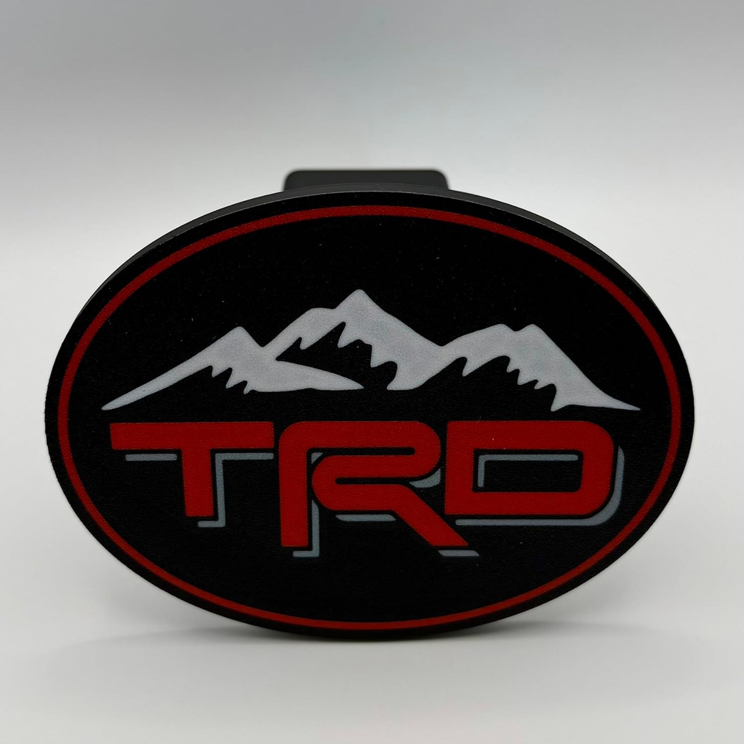 TRD Mountain Tow Hitch Cover for Toyota - Tow Hitch Plate (Red Letters on Black)