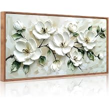 CHDITB 3D Horizontal Magnolia Wall Art, Neutral Beige Textured Wall Decor