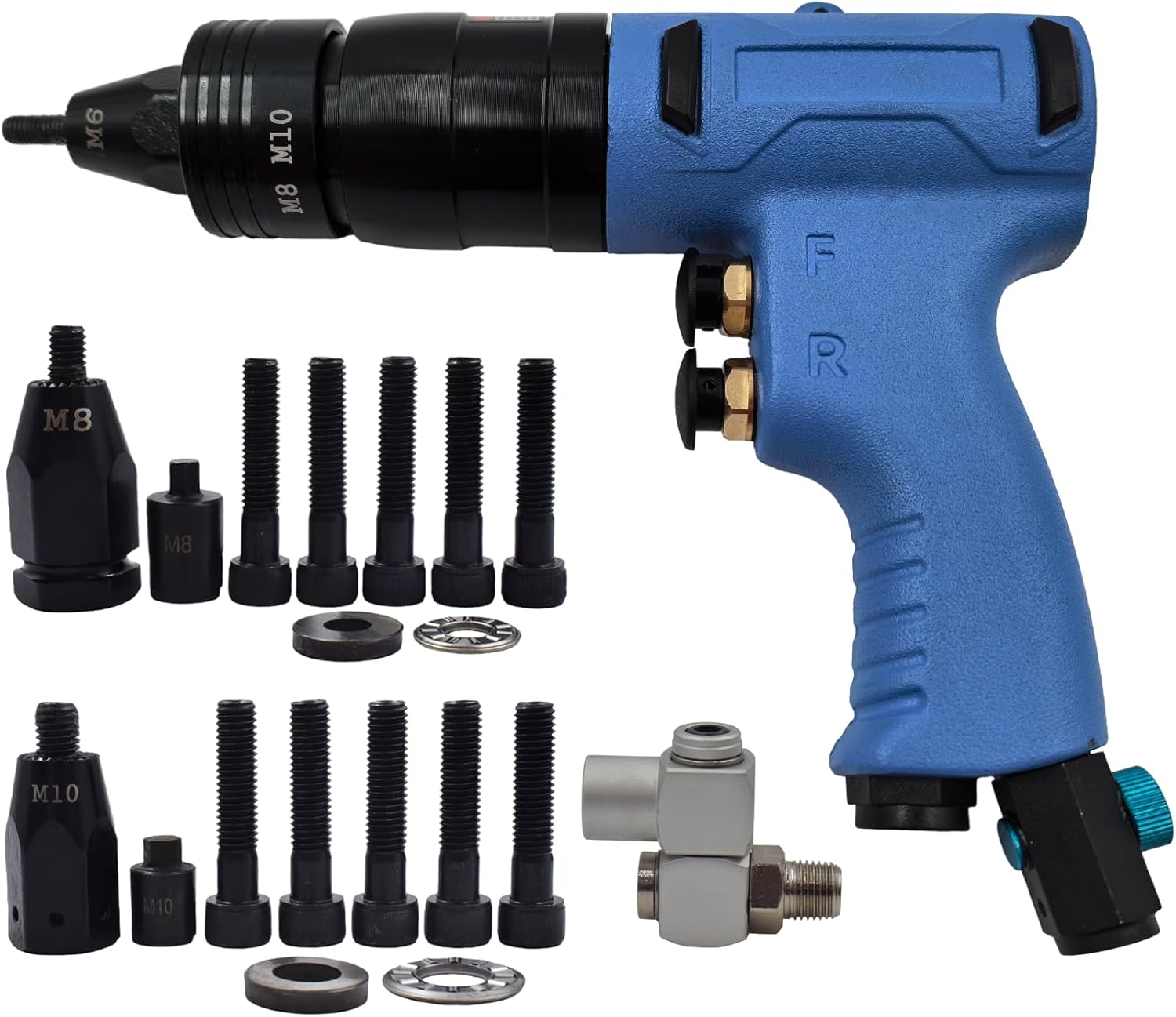 Air Rivet Nut Tool Kit, Pneumatic Pull Nut Setter with M6, M8 & M10 Mandrels for Sheet Metal Fastening Threaded Insert Installation