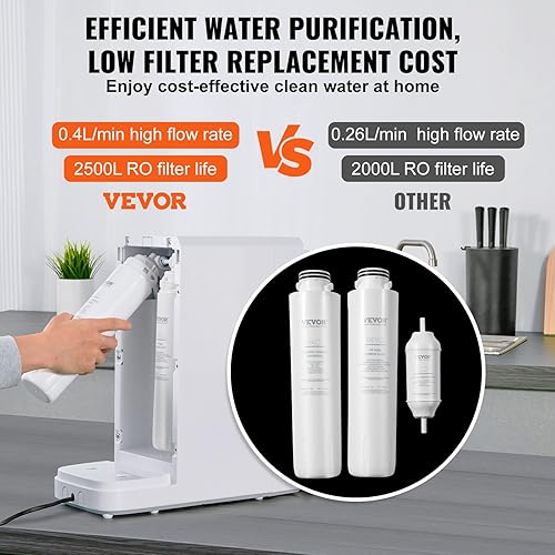 Miniatura 4 de VEVOR Sistema de ósmosis inversa Filtro de agua para encimera, purificador de agua portátil para el hogar, agua purificada del grifo, 21 pura para