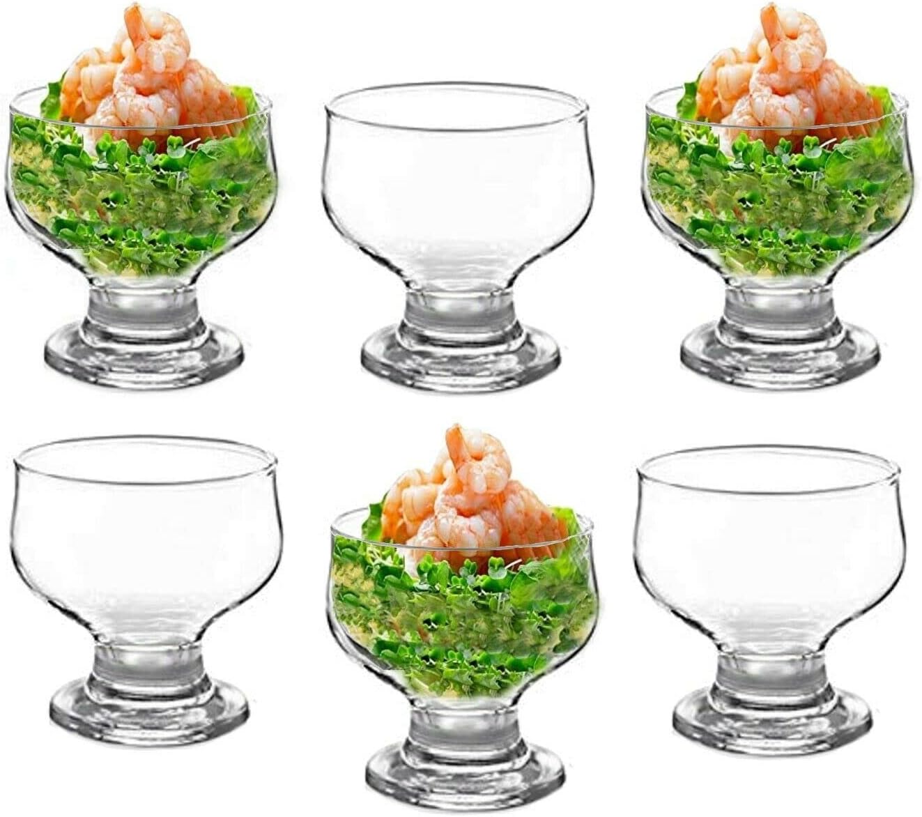 GK Global Kitchen Set of 6 Glass Prawn Cocktail Bowls Dishes Stemmed