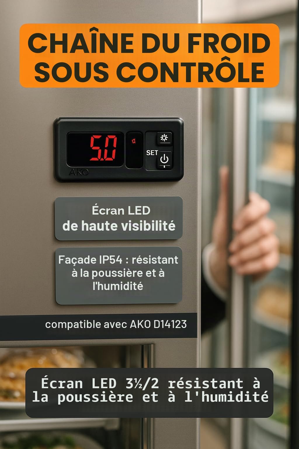 RO Linea Blanca Thermostat numérique panneau compatible avec AKO D14123 230 V 1 relais 16 A Plage -50 à 99 C Sonde NTC 1,5 m IP54 Mesure 71 x 29 Contrôle froid Chaleur Display LED pour caméras