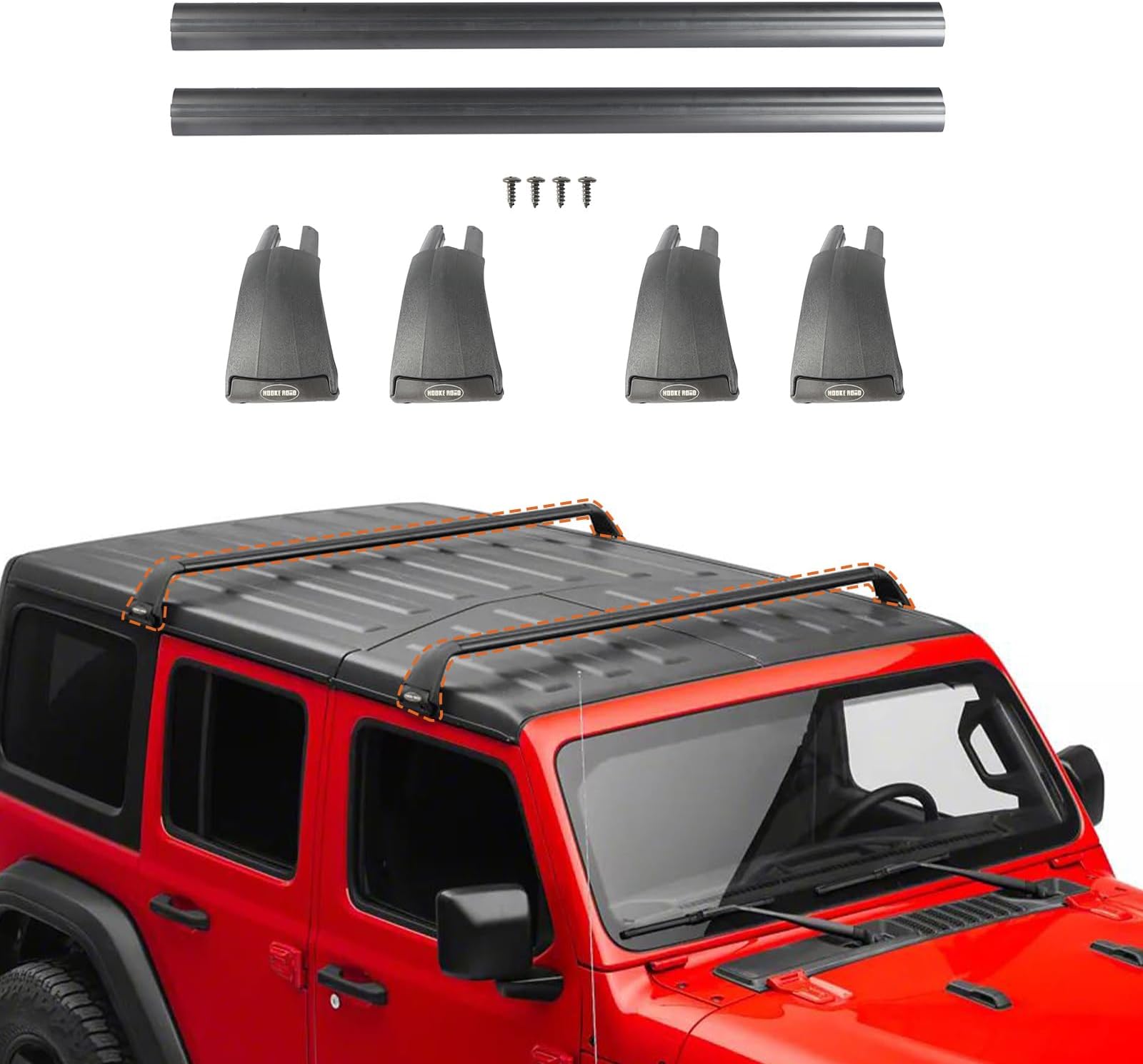 Hooke Road for Jeep Crossbar Roof Rack Kayak Canoe Cargo Rack for 2007-2025 Jeep JK JL & Gladiator JT w/OEM Harttop