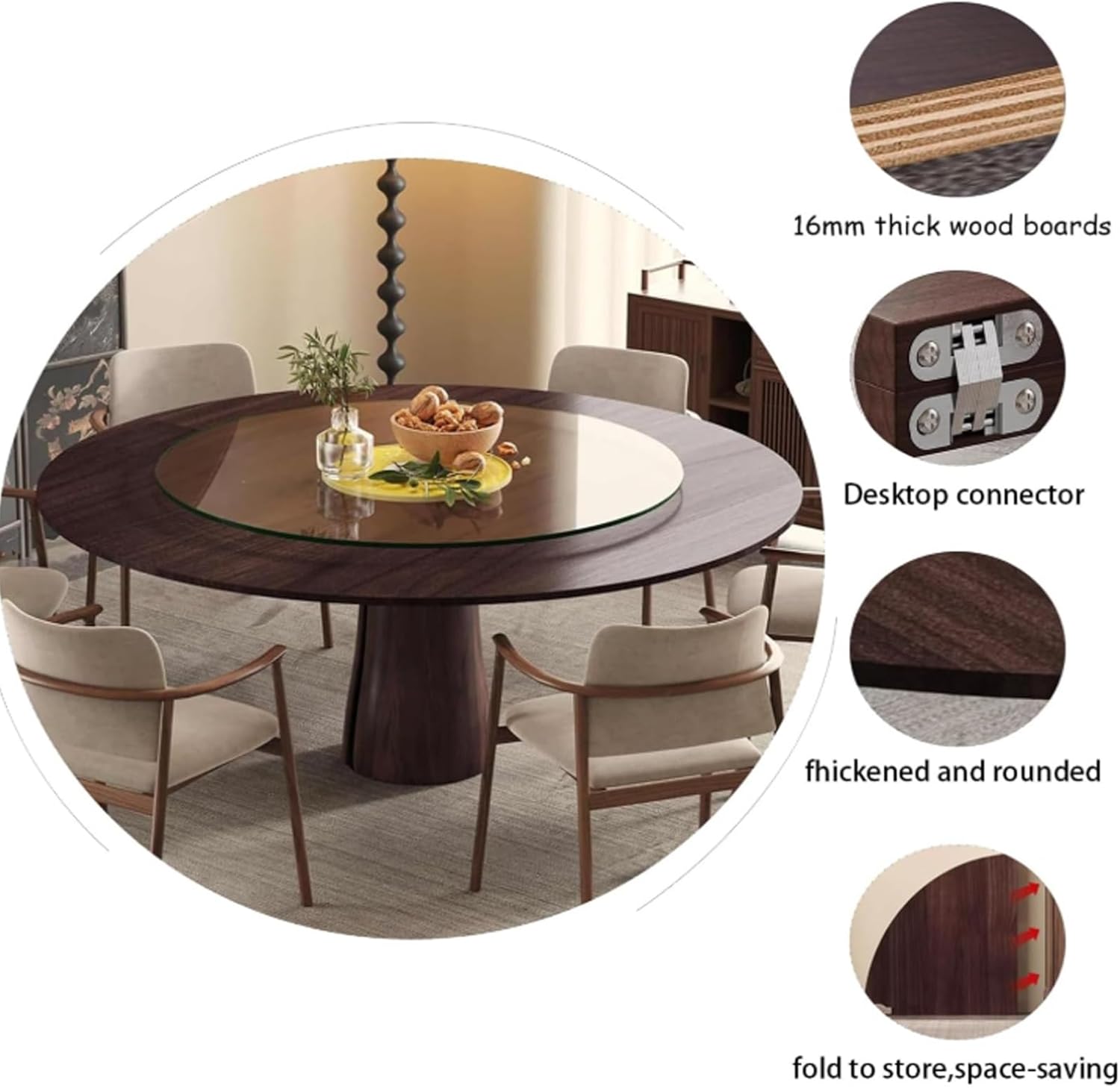 Large Round Foldable Table Top, 4-fold Foldable Round Table Top Extender, No Legs Tables Tops, Only Temporary Replace Tables Tops, Easy to Store(120cm/47.2in)