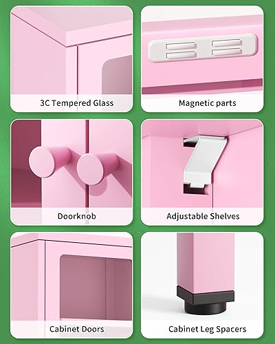 Miniatura 4 de Greenvelly Estantería alta Curio con puertas de vidrio templado y estantes para el dormitorio del hogar y la sala de estar