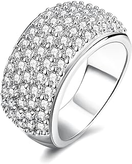 Women's Gold Plated Wide Eternity Wedding Band Simulated Diamond Cluster Rings Cubic Zirconia Pave Setting CR002