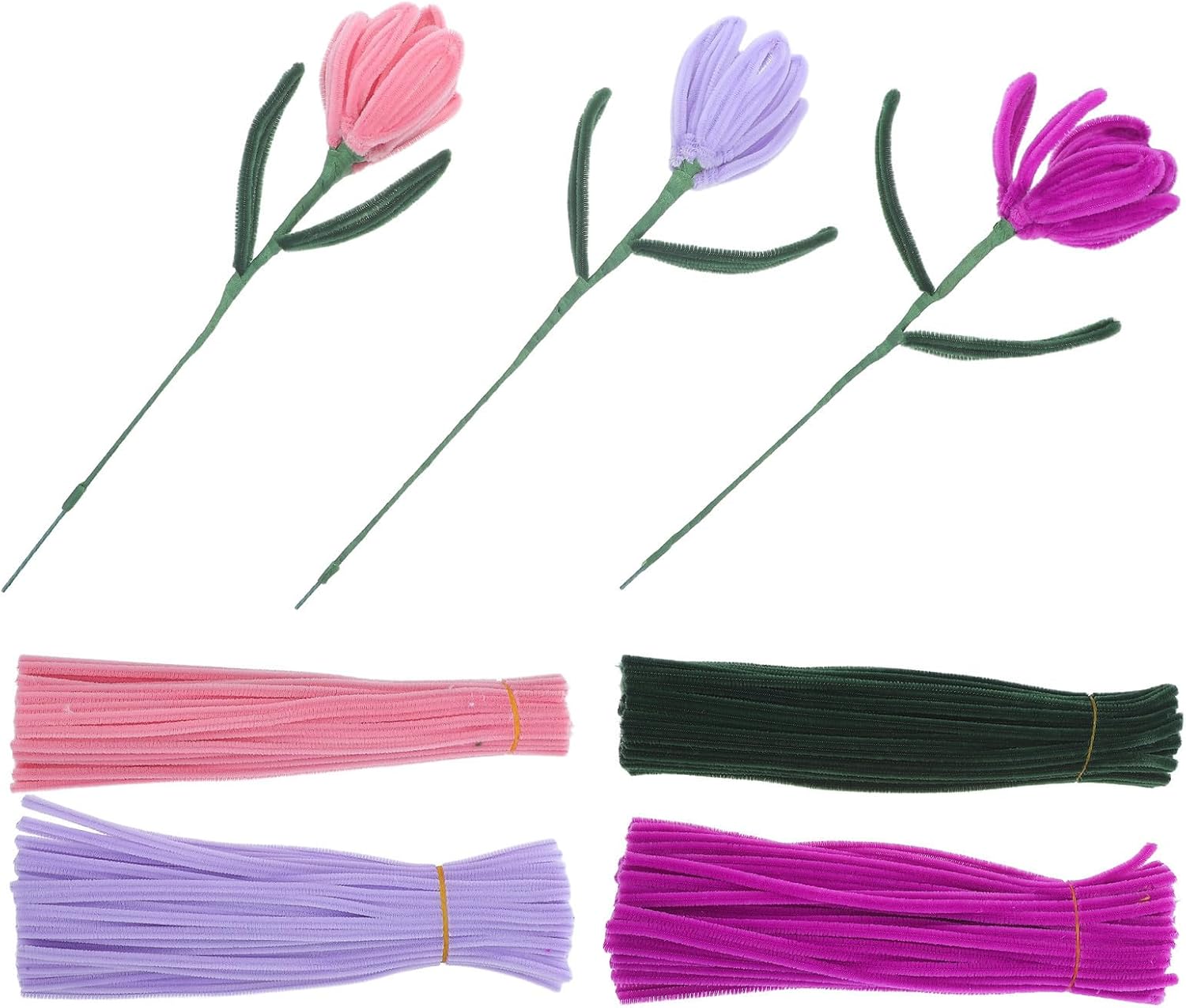 Purple Chenille Pipe Cleaner Flower Craft Kit, 400 Pieces