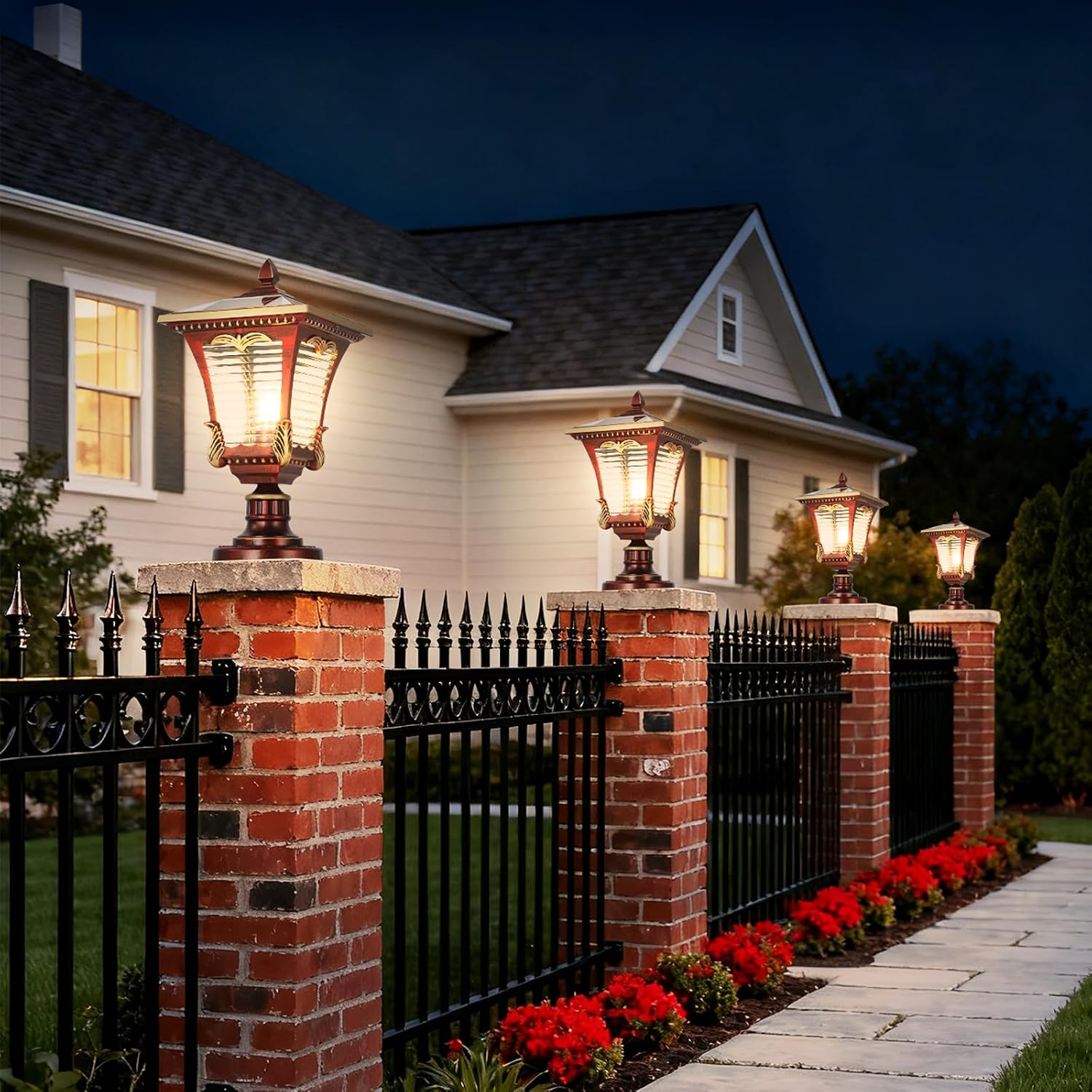 SLAWA 16.14" Solar Post Lights Modern Outdoor Post Lantern Aluminum Exterior Pillar Lights IP65 Waterproof LED Solar Powered Column Caps Lamps Garden Yard Pool Entry Lawn Path Pole Light Fixture