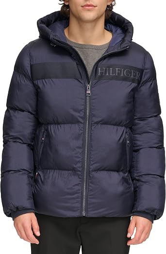Tommy Hilfiger Mens Tommy Hilfiger Mens Ghost Logo Print Puffer Jacket
