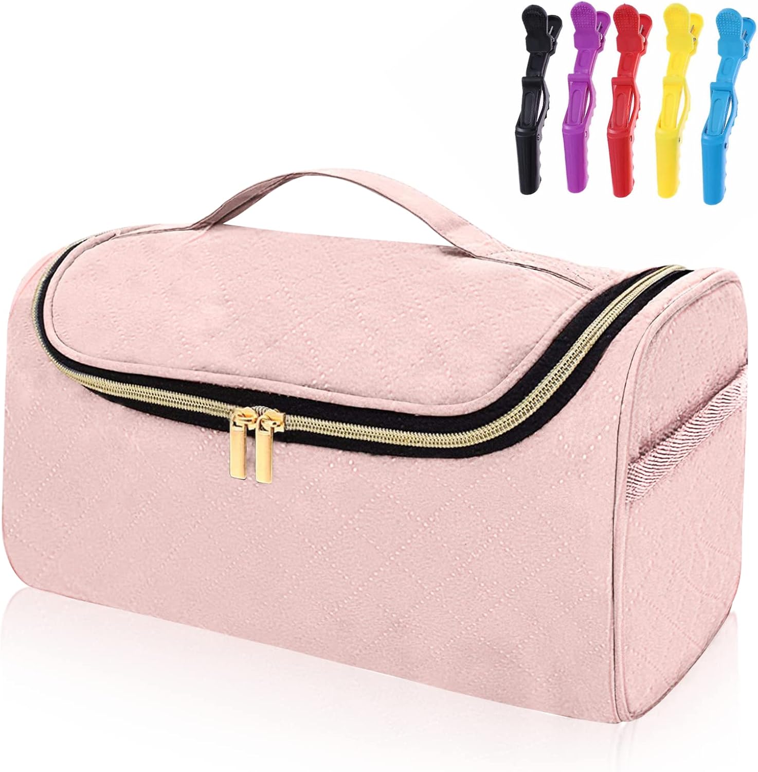 Travel Storage Bag Compatible with Dyson Airwrap Styler, Portable Travel Organizer with Clips for Airwrap Hair Styler Case and Attachments, Cosmetic Travel Cases with Hanging Hook, Pink