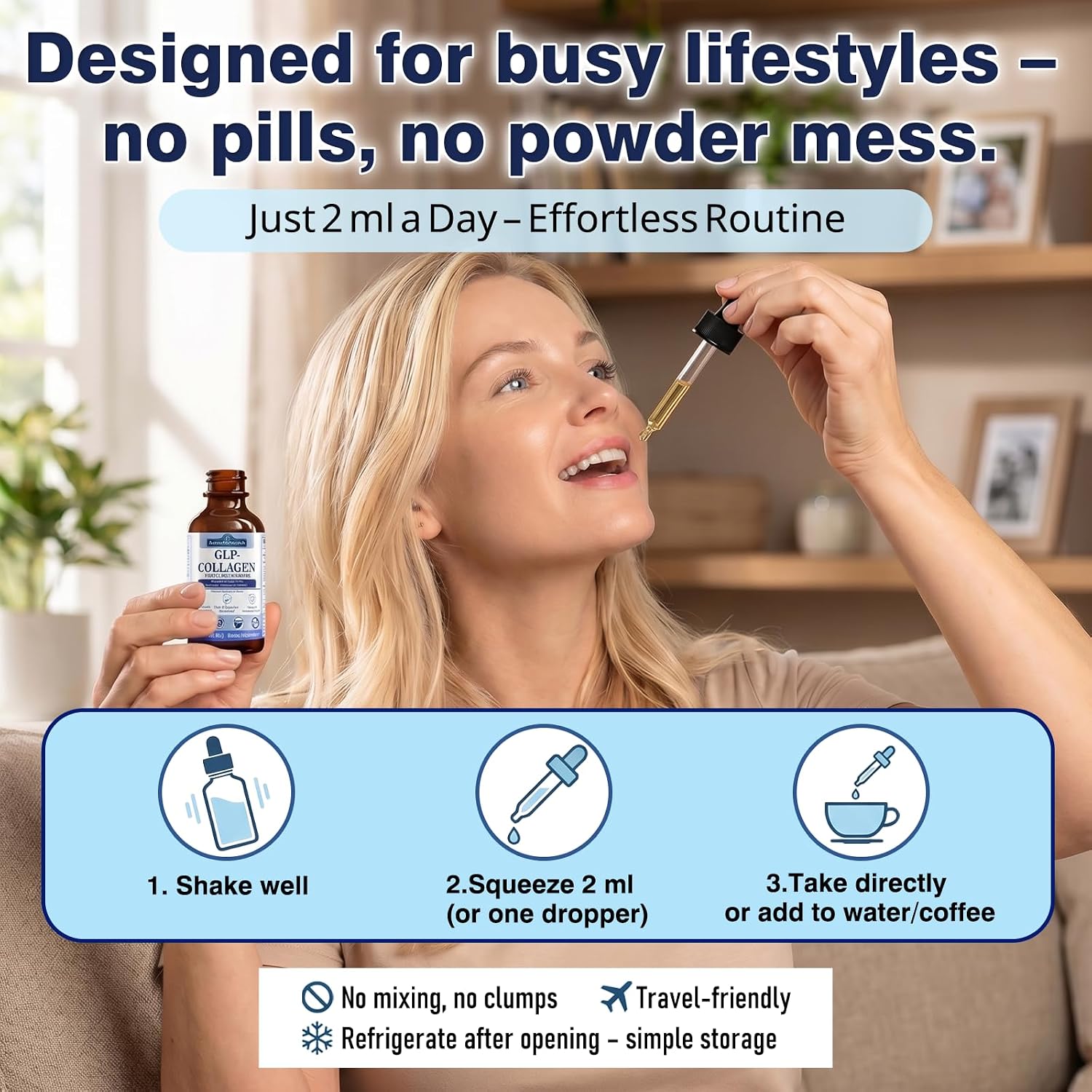 Liquid Collagen for Women & Men with Probiotic & Prebiotic, 3–in–1 Beauty Blend Plus Gut Support, Hydrolyzed Collagen Peptides Liquid for Skin Hair Nail Support & Digestive health, Collagen Burn Drops