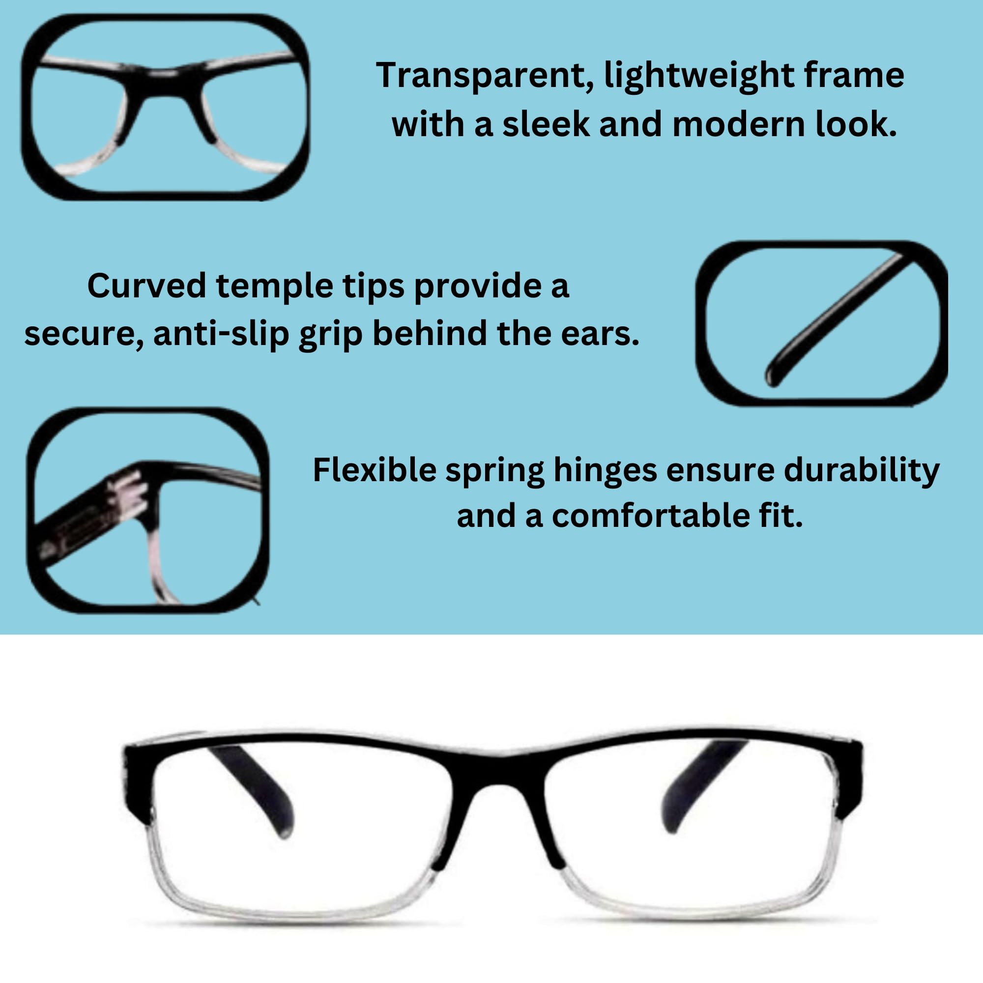 Reading Glasses Combo (Pack of 2) for Men & Women | Full-Rim Spring Temple Glasses for All Face Shapes | Comfortable & Natural Look.+1.00 +1.25 +1.50 +1.75 +2.00 +2.25 +2.50 +2.75 +3.00 (+2.00)