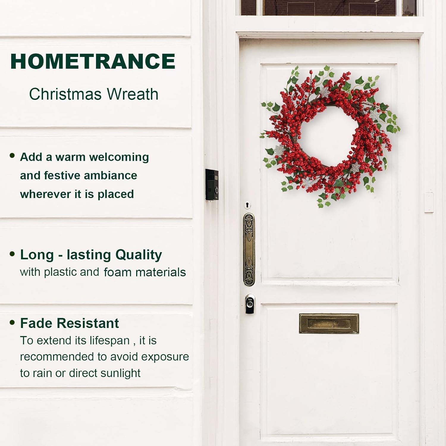 Red Berry Christmas Wreaths for Front Door 20 Inches, Xmas Winter Wreath with Snowflakes for Window Outdoor Outside, Artificial Holiday Farmhouse Modern Wreath for Indoor Decor - Image 4