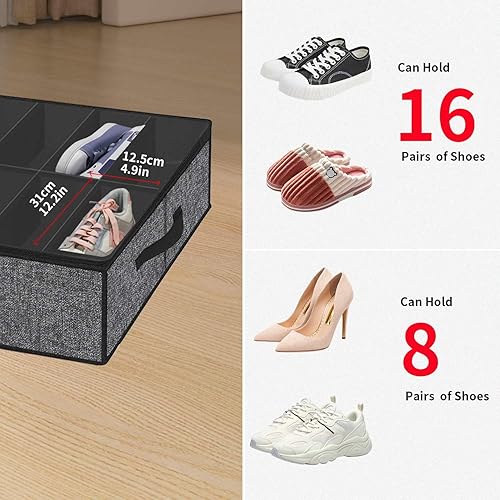 Miniatura 7 de Onlyeasy Organizador de almacenamiento de zapatos resistente debajo de la cama con asas y ventana transparente para 16 a 32 pares, caja plegable de
