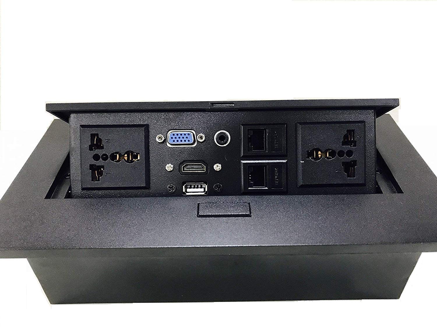 JAMPS Hydraulic Cable Cubby Popup Box with HDMI Connector, Audio Connector LAN Wire & Power Ports & USB Port with 6 Months Warrant (10 Module)(Black)