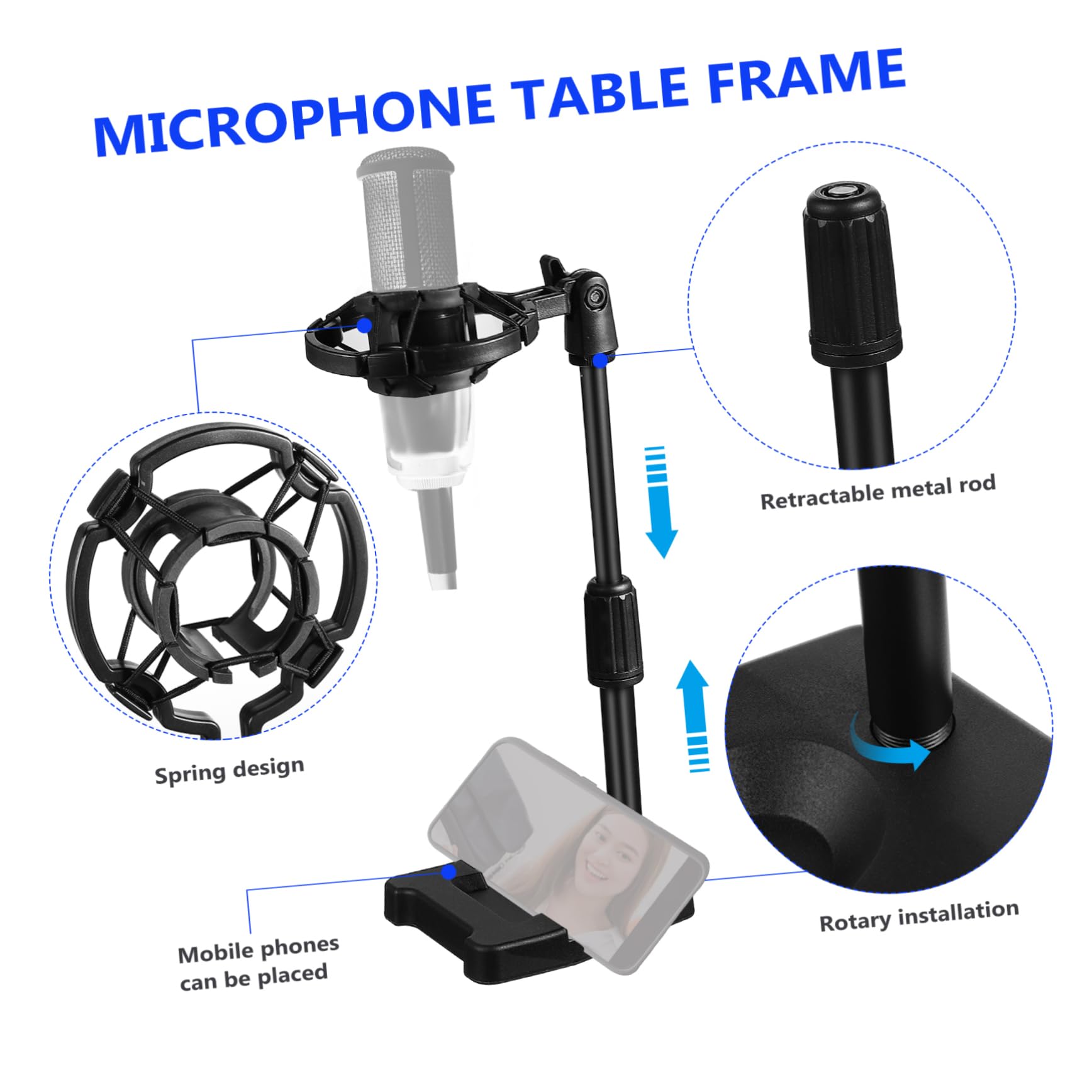 Abaodam Supporto per Microfono da Tavolo con Base Pesante e Clip, Braccio Regolabile in Metallo e Plastico con Assorbimento degli Urti per Giochi e Discorsi