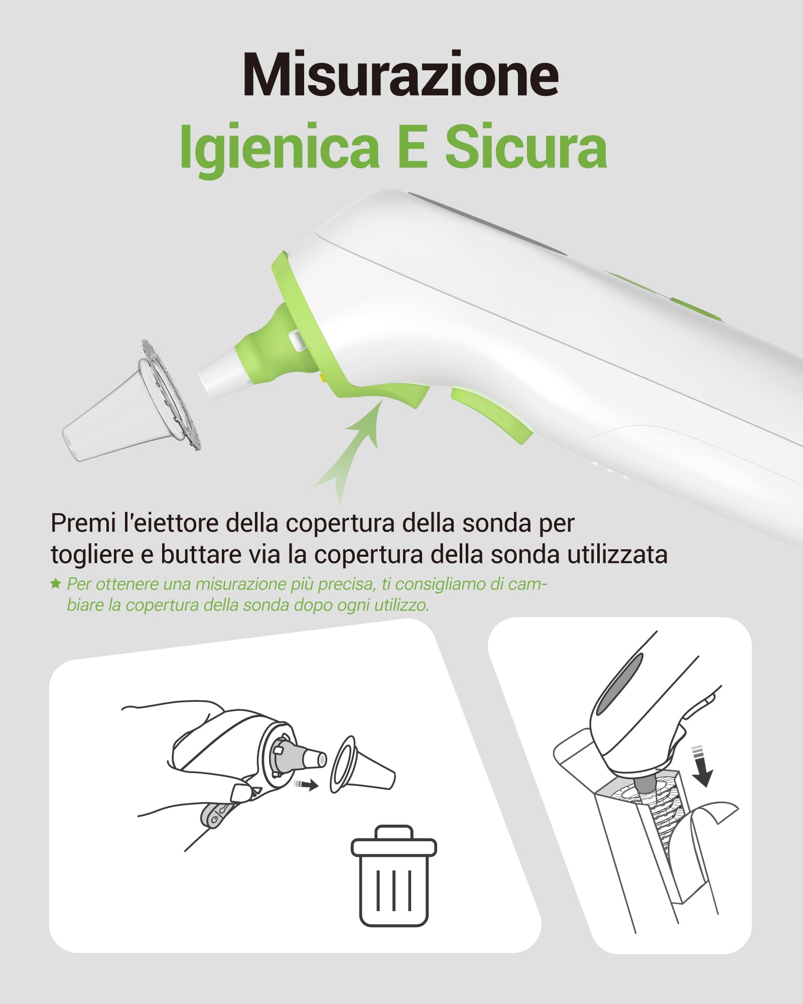 Termometro auricolare, termometri per orecchie per neonati, bambini e adulti, tecnologia Age Grouping, Sonde di preriscaldamento, con luce notturna, 21 coprisonde usa e getta