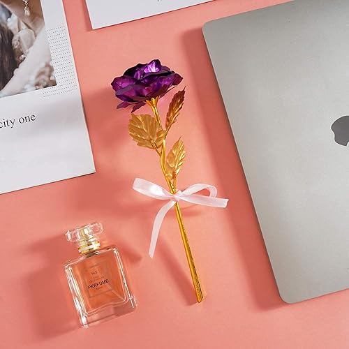 Miniatura 3 de Flor artificial de rosa colorida de oro de 24 quilates, regalos únicos para el día de San Valentín, Acción de Gracias y de la Madre