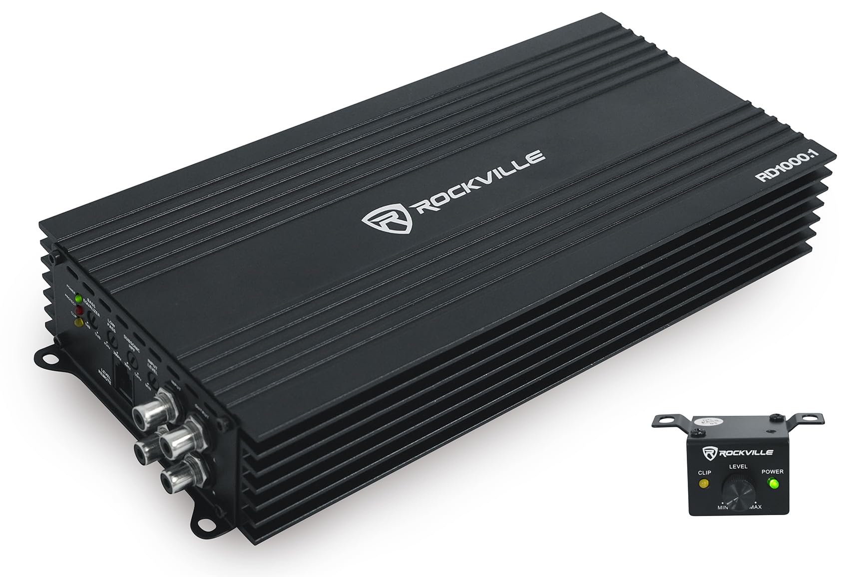 Rockville RD1000.1 4000W Peak / 1000W RMS Mono 1-Ohm Car Amplifier, Class-D, Metal Bass Remote w/Clip Indicator, Low Pass & Subsonic Filters, Compact