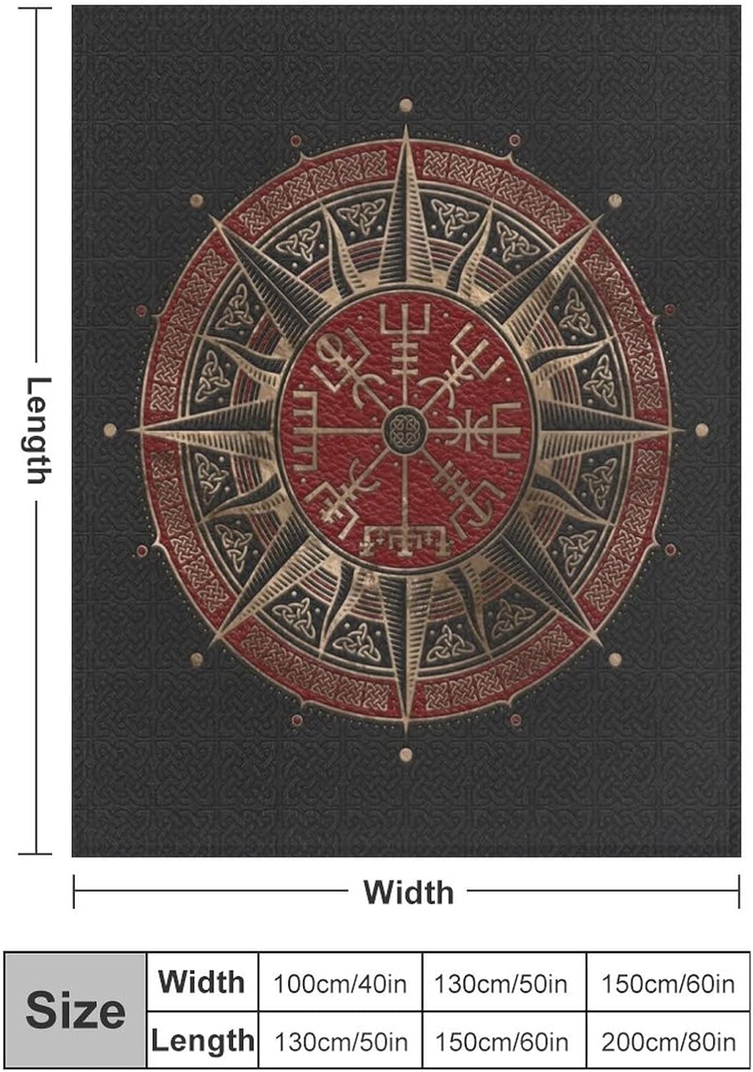Vegvisir Viking Compass Black Celtic Flannel Fleece Throw Blankets 50"X40" Lightweight Fluffy Winter Fall Blanket Cozy Soft Fuzzy Plush Home Decor for Couch Bed Sofa Bedroom Living Room Travel