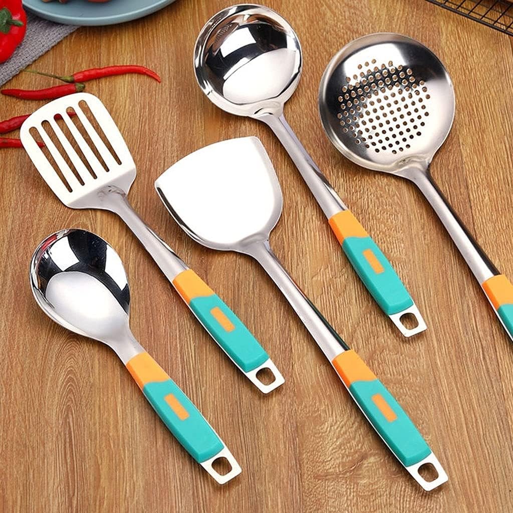 Kitchen Cooking Utensil Set (5 Piece) Stainless Steel Kitchenware Thickened Porridge Spoon Set Household Kitchen Supplies Lightweight and durable cooking spatula