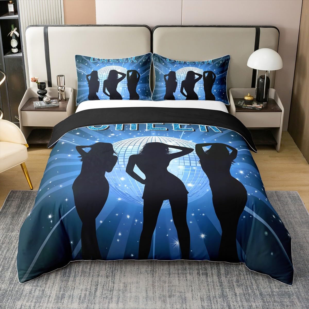 Parure de lit 100% coton bleu avec housse de couette 2 personnes et taies pour chambre adulte