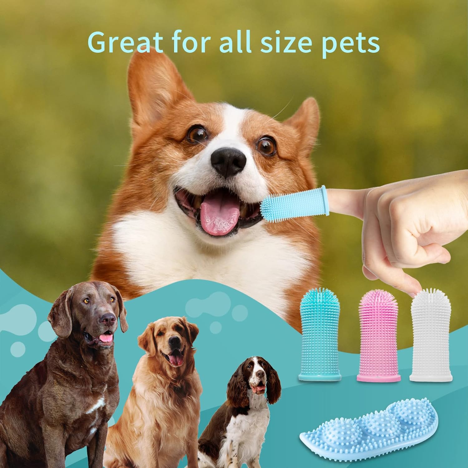 360° Dog Toothbrush- Finger Toothbrush Kit(4-Pack with Dog Cleaning Toy), Full Surround Bristles for Easy Teeth Cleaning, Suitable for Puppies, Cats, and Small Pets : Pet Supplies