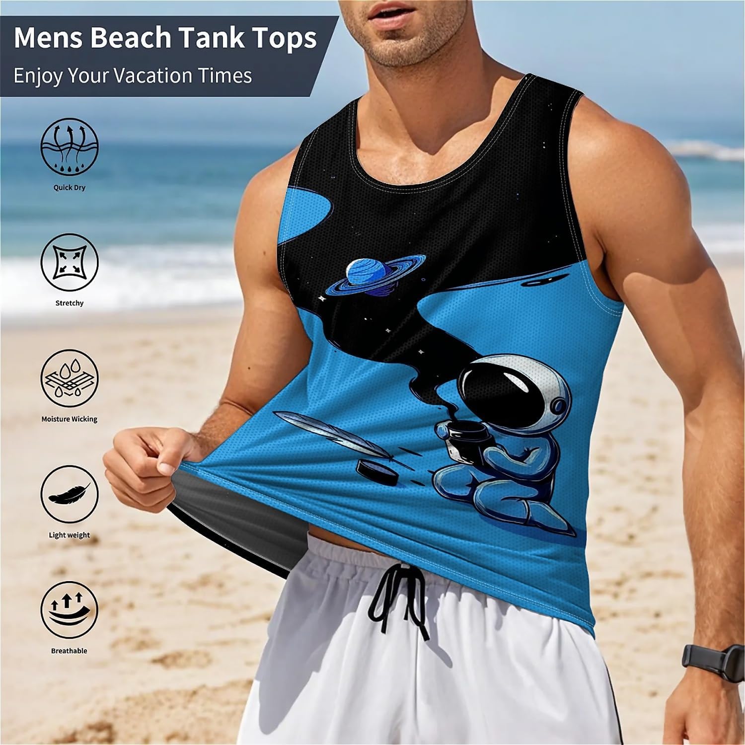 Cool Skull Mens Beach Tank Tops Novelty Graphic Quick Dry Sleeveless Shirt for Beach Workout S-4XL - Image 5