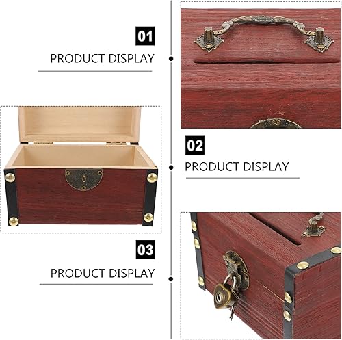Miniatura 4 de Kisangel Caja de almacenamiento de cofre del tesoro para decoración de Halloween, caja de almacenamiento de dinero retro de madera, caja de