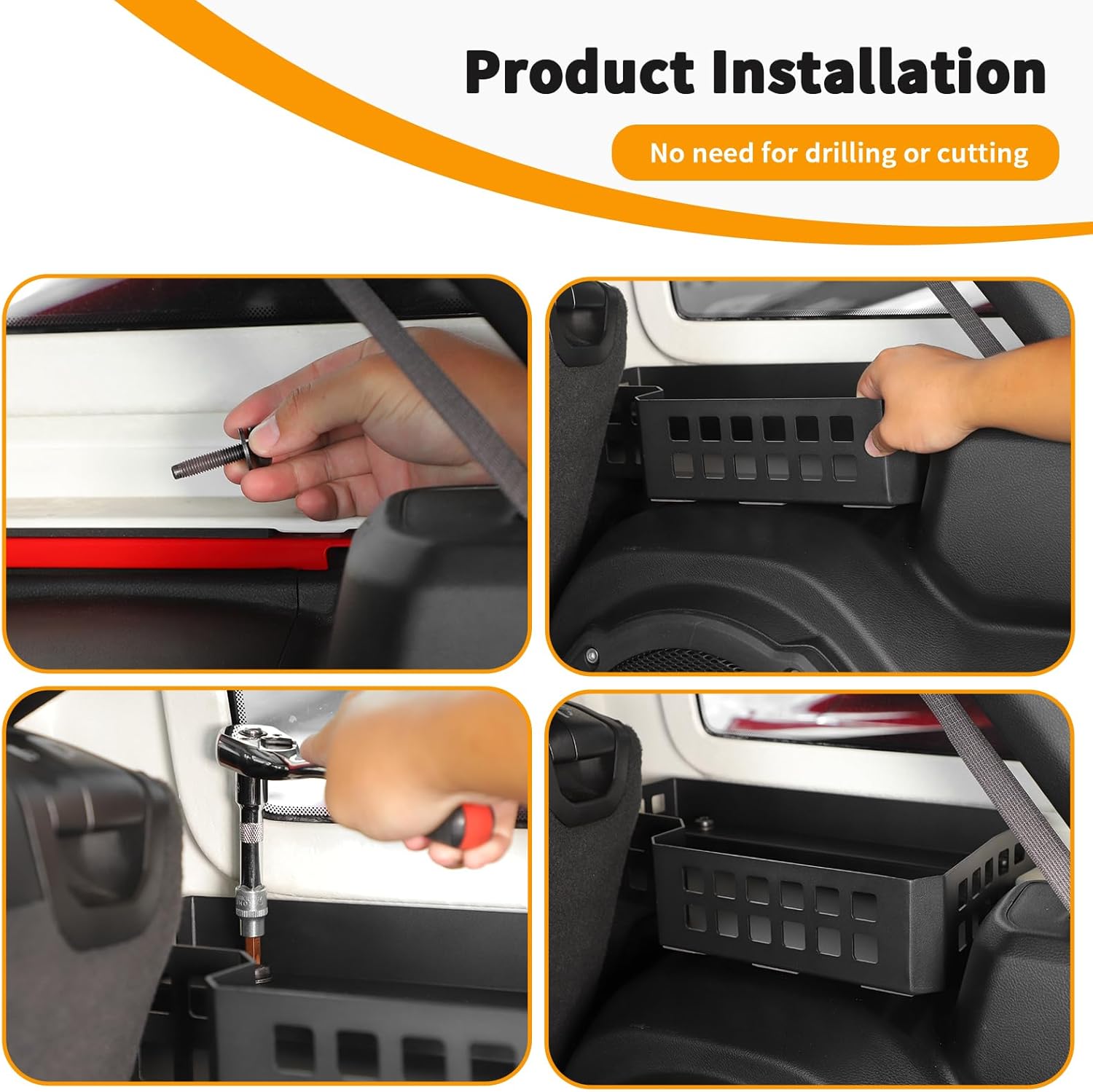 Hoolcar For JL Rear Molle Panel Trunk Side Cargo Rack Shelf Fit for Jeep Wrangler JLU 2024 2025+ Organizer Storage Tray Basket Metal Cargo Holder, 4 Doors Interior Accessories, Right Side