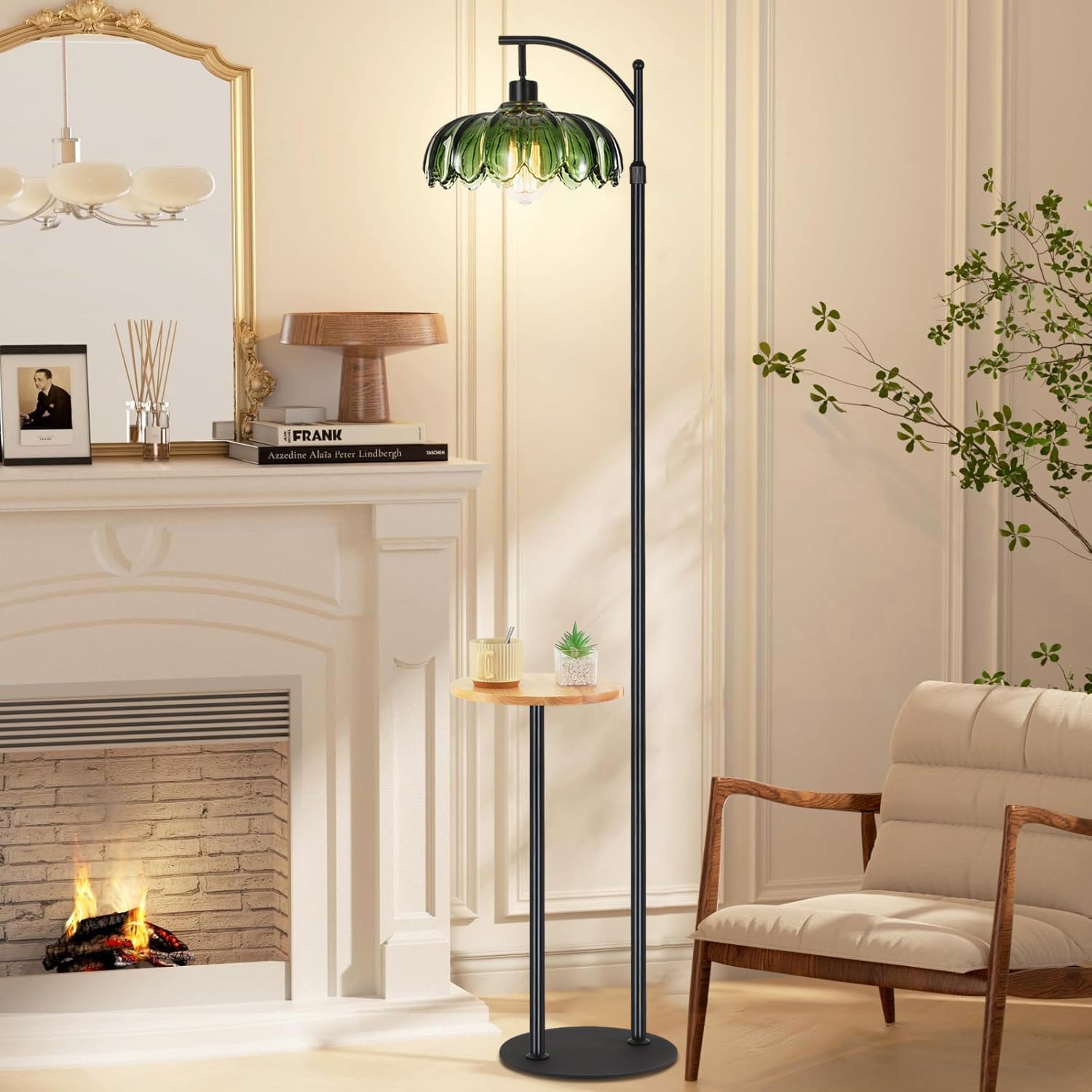 KZT Stehlampe Wohnzimmer mit Fernbedienung Dimmbar Stehleuchte mit Ablage Höhenverstellbar 177CM Vintage Stehlampe mit Fußschalter Leselampe für Schlafzimmer Büro Floor Lamp, E27 Glühbirne, Schwarz