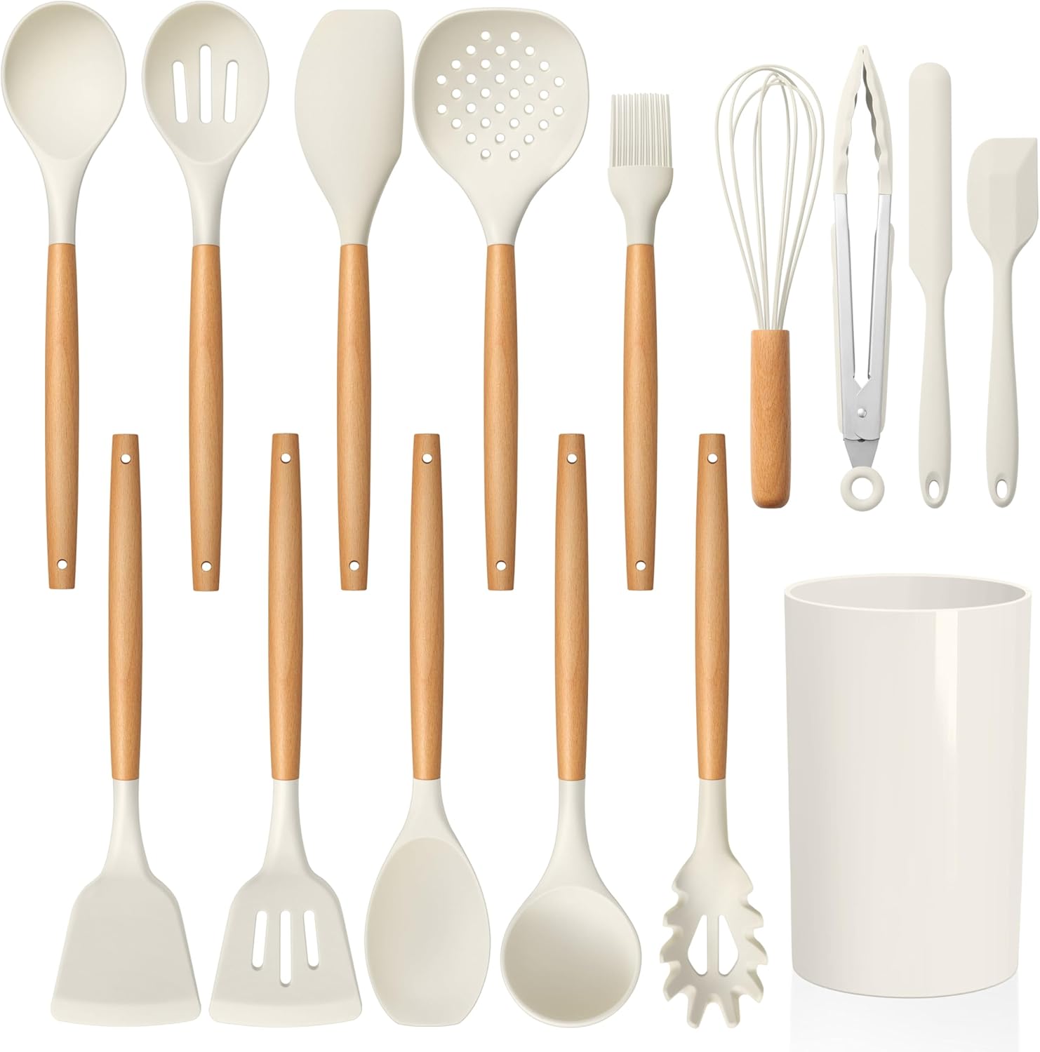 LIANYU 15 PCS Silicone Kitchen Utensils Set with Holder, Cooking Utensils set for Nonstick Cookware, Heat Resistant & Non Toxic Spatula Ladle Tong, White LIANYU 15 PCS Silicone Kitchen Utensils Set with Holder, Cooking Utensils set for Nonstick Cookware, Heat Resistant & Non Toxic Spatula Ladle Tong, White