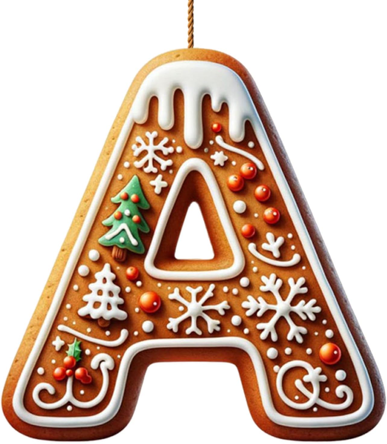 Gingerbread Alphabet Ornaments for Christmas Tree 26 Initial Candy Cane Letter A Pendant with Berries Pattern Mini Monogram Hanging Decorations for Party Gifts DIY Decor