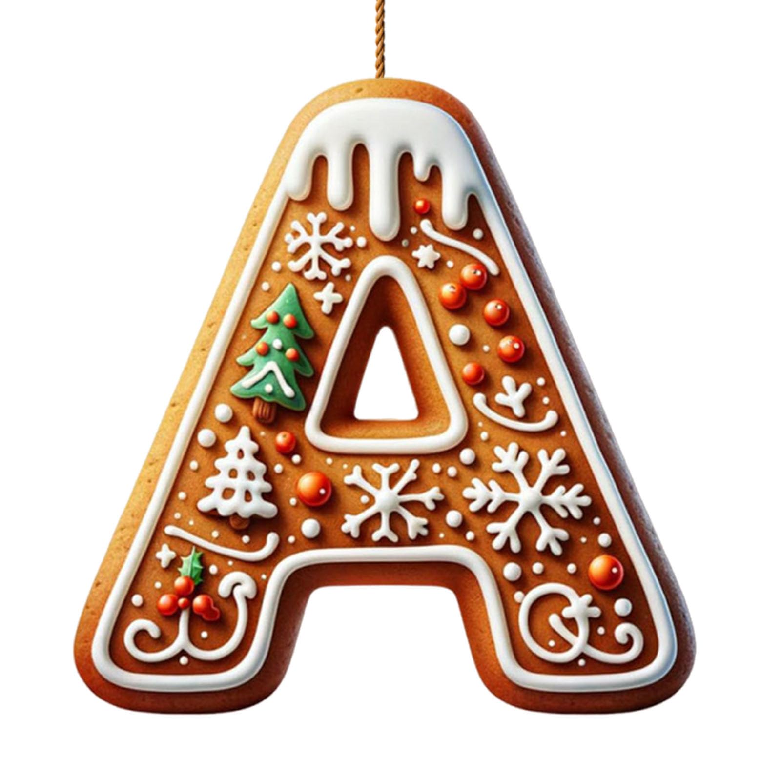Gingerbread Alphabet Ornaments for Christmas Tree 26 Initial Candy Cane Letter A Pendant with Berries Pattern Mini Monogram Hanging Decorations for Party Gifts DIY Decor