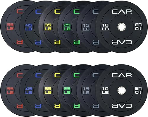 CAP Barbell 2-Inch Olympic Bumper Plate Weight Set with 6 Post Rack  100-370 lbs  Multiple Options