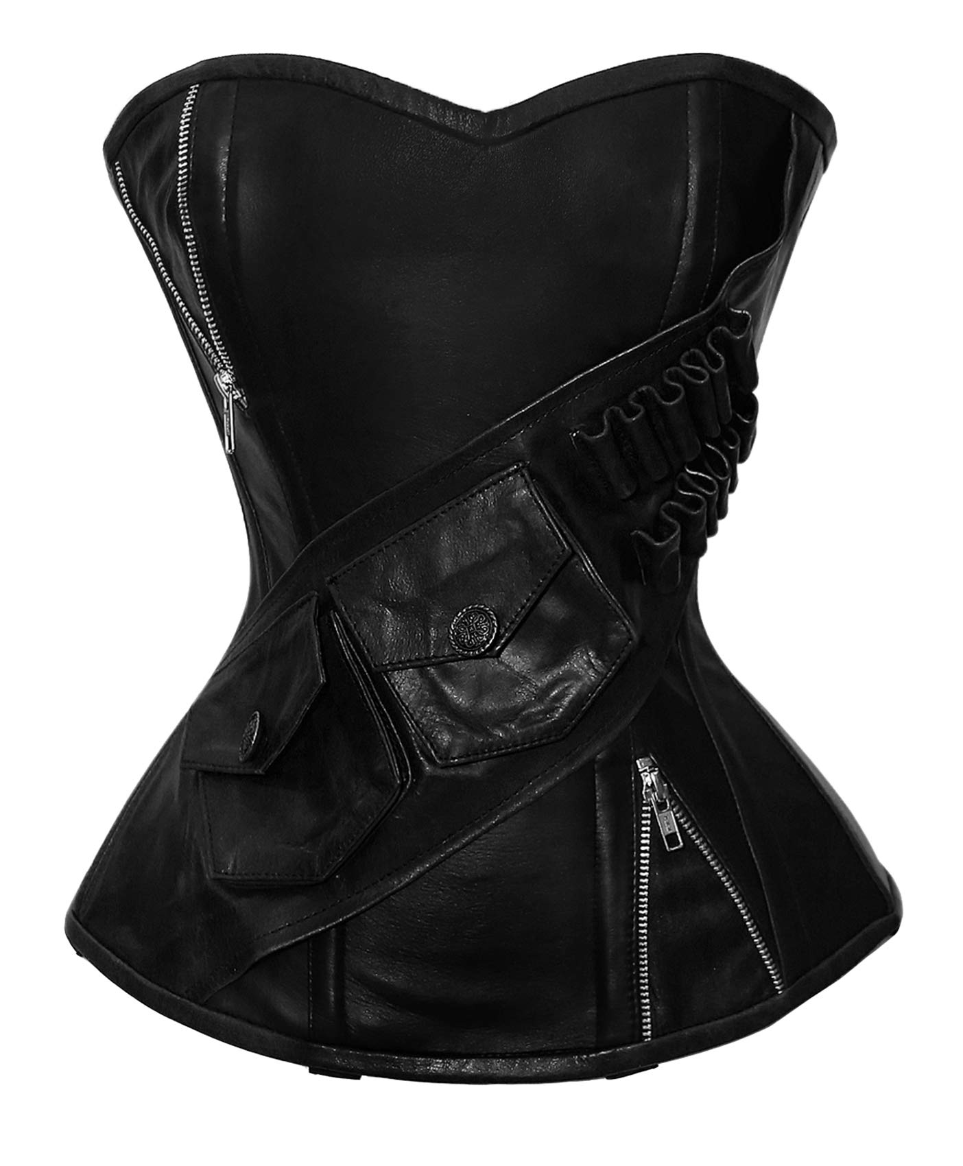 luvsecretlingerie 24 Double Steel Boned Waist Training Genuine Leather Overbust Shaper Corset 8727