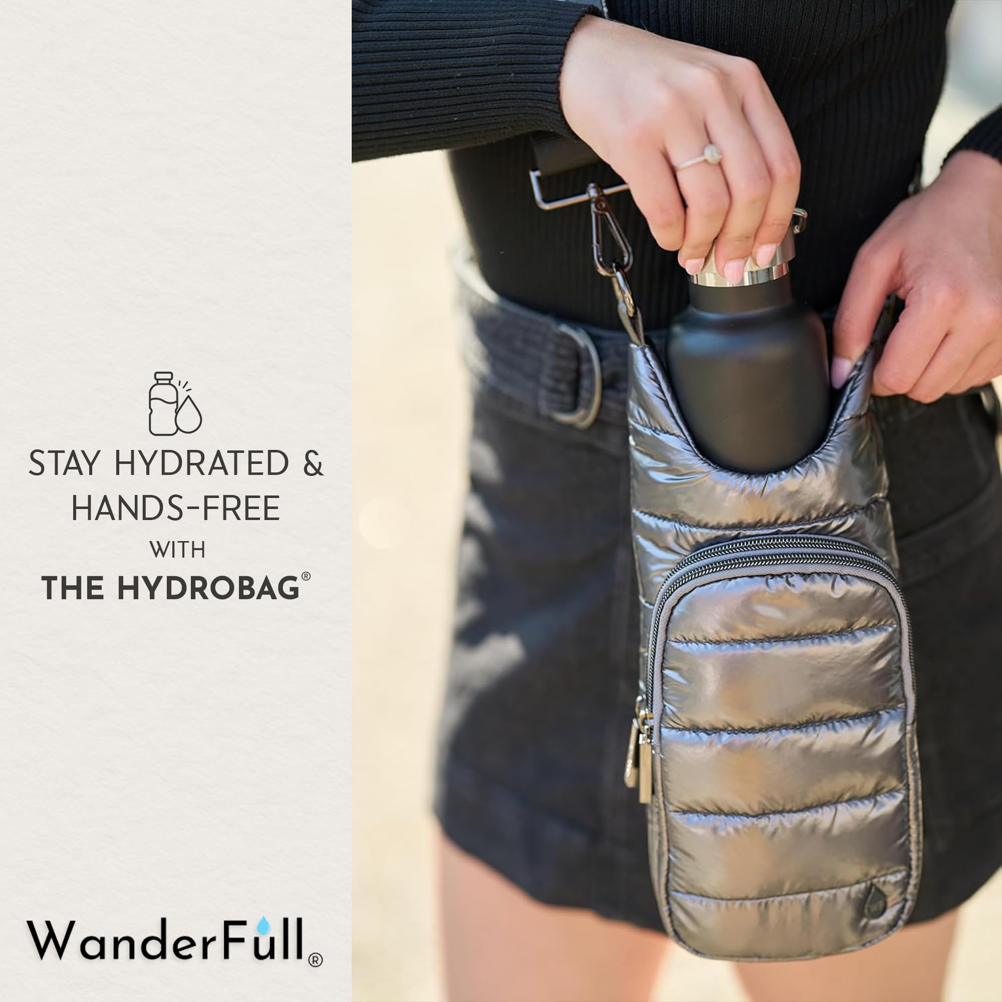 WanderFull Original HydroBag Wasserflaschenhalter mit Gurt, Oprah's Favorite Things 2023, freihändige Crossbody-Tragetasche mit Handyfach