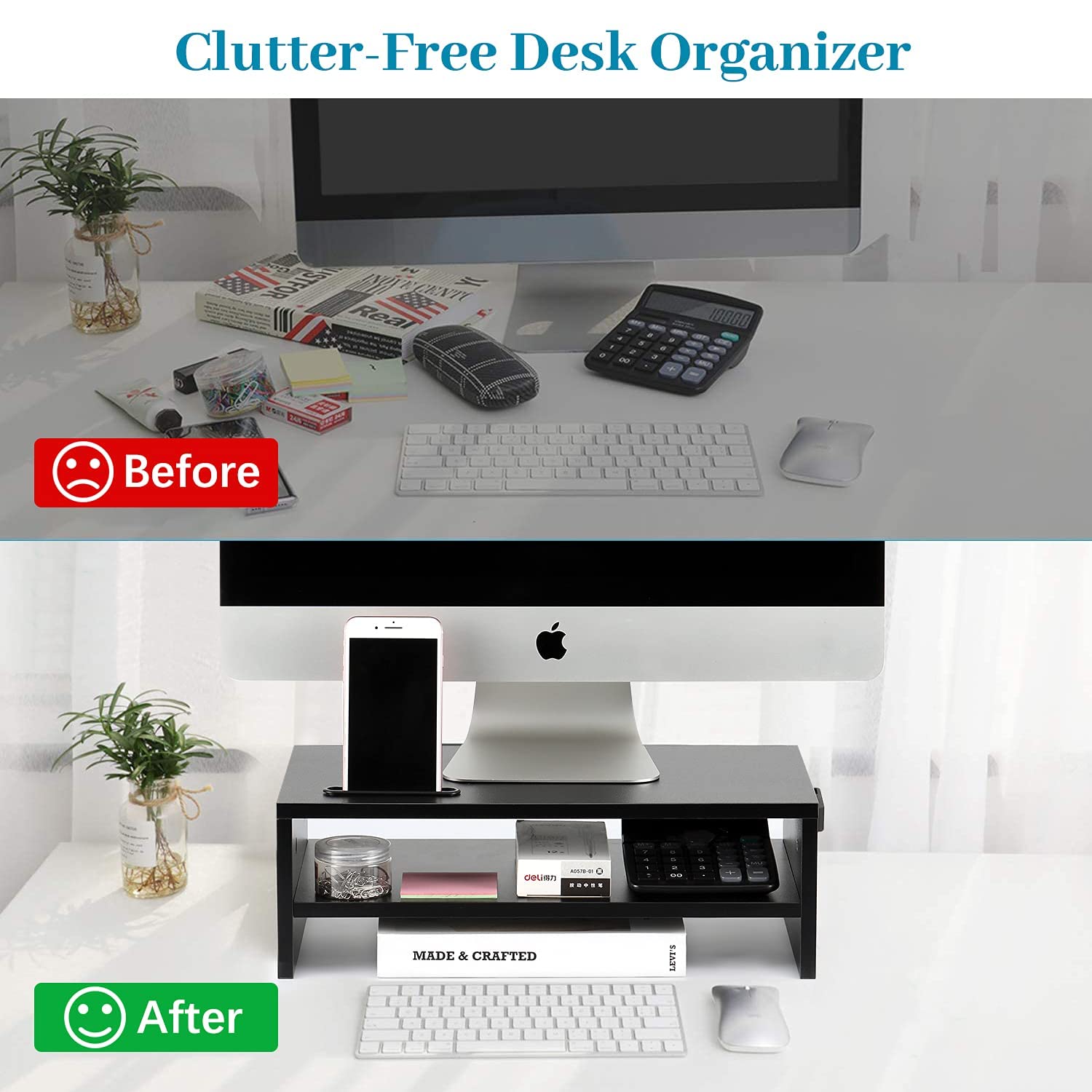 Monitor Stand Riser,2 Tier Thickened Wood Monitor Riser for Computer,TV