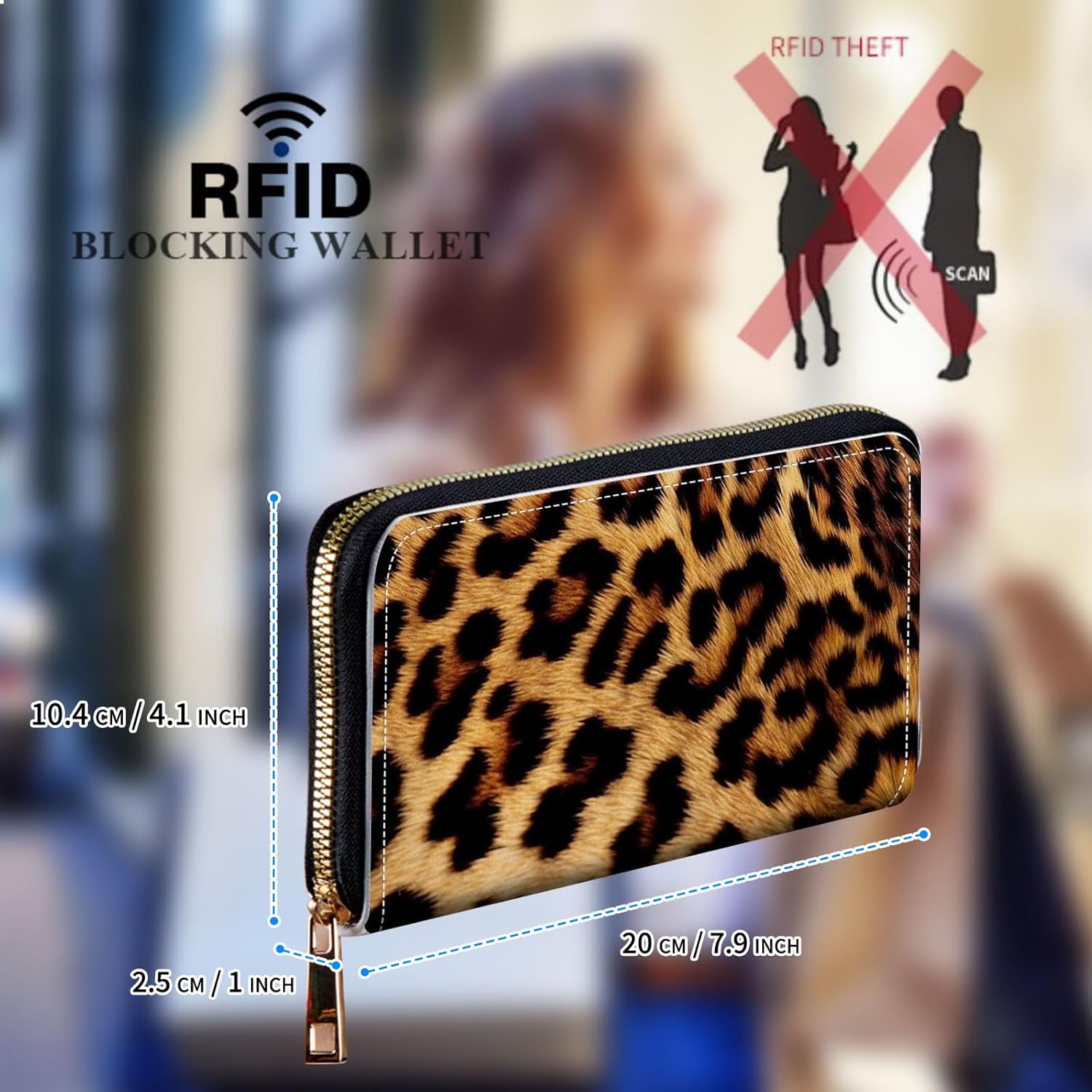 Womens Wallet, Large Capacity RFID Blocking PU Leather Wristlet Wallets for Women Ladies Men Credit Card Holder Zipper Wallet Phone Holder Clutch Travel Purse, Leopard Prints - Image 2