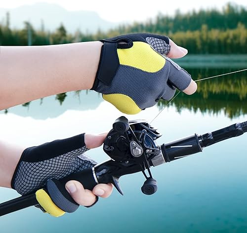 Miniatura 2 de Guantes de pesca con 3 dedos cortados guantes de protección solar para hombres y mujeres, kayak, vela, remo, canoa, ciclismo, senderismo