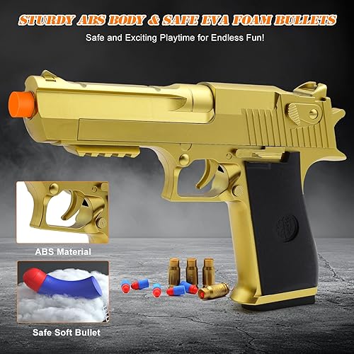 Miniatura 2 de Pistola de juguete de bala suave dorada para niños, pistola de juguete realista con 50 balas de espuma, 40 conchas y 2 clips, regalo ideal de